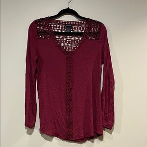 RUE21 Deep Red Crochet Accent Blouse